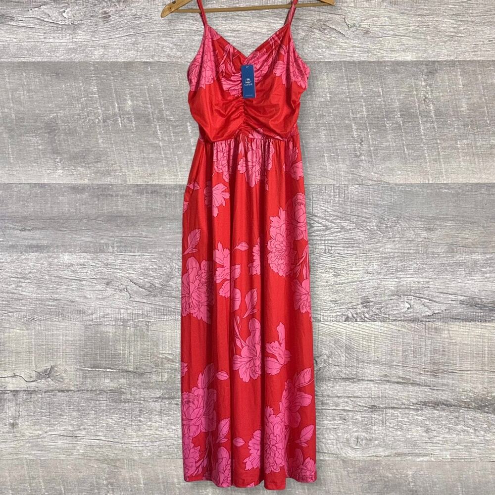 Cupshe NEW Soft Side Floral Maxi Dress Womens M Pink Vacation Long Sleeveless